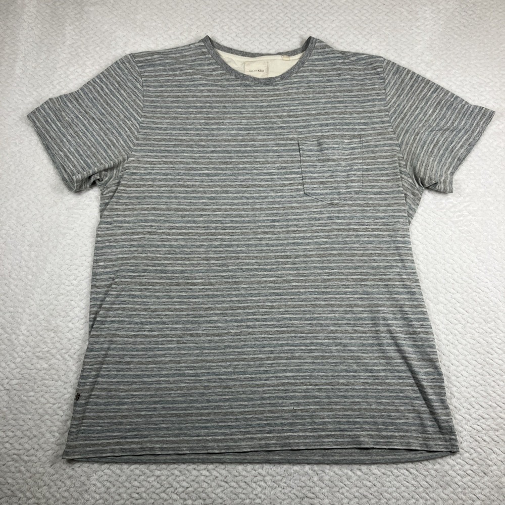 Billy Reid Shirt Mens XL Gray Striped T-Shirt Crewneck Short Sleeve Casual Flaw